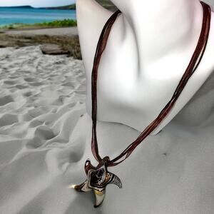 Glass Starfish Gold, Silver, Black & White Swirl Pendant 22.25" Necklace!